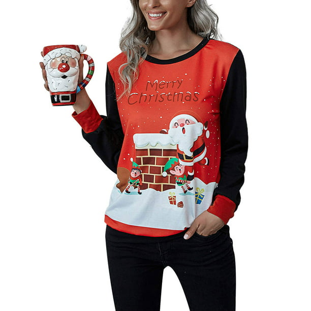 Christmas Sweatshirts for Women Long Sleeve Pullover Tops Crewneck Jumper Sweater Casual Shirts Tunics